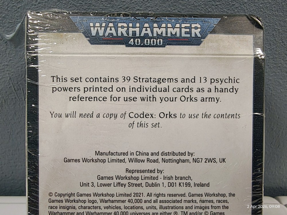 GAMES WORKSHOP Warhammer 40k 9th Ed Orks Datacards BNIB & SEALED