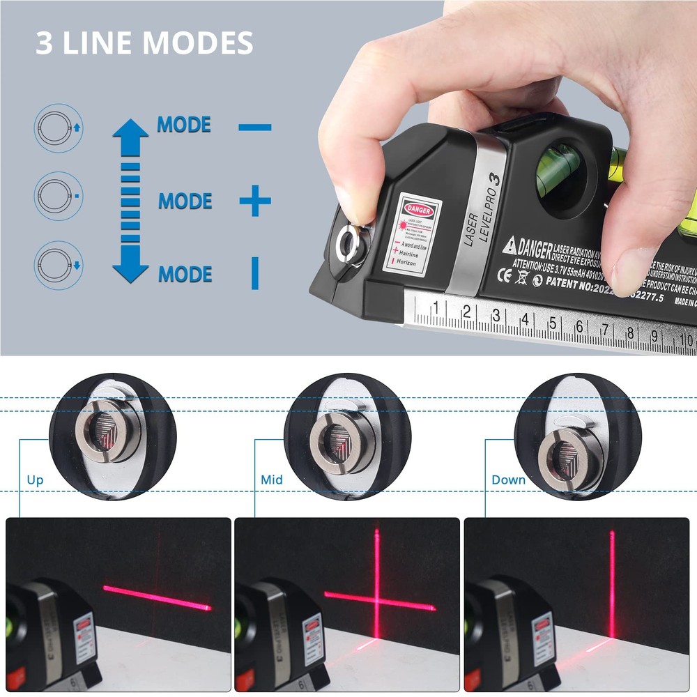 Laser Level Multi Tool, Multipurpose Cross Line leveler Kit Tools Black