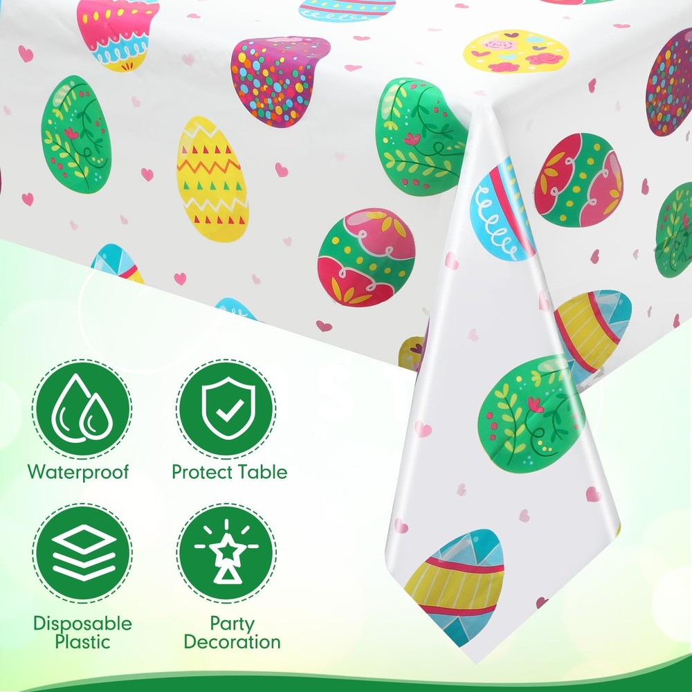 12 Pieces Easter Eggs Plastic Tablecloths Colorful Disposable Rectangle Easte...