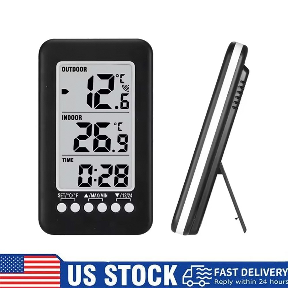Digital Thermometer Clock Wireless Transmitter Indoor/Outdoor Temperature Meter