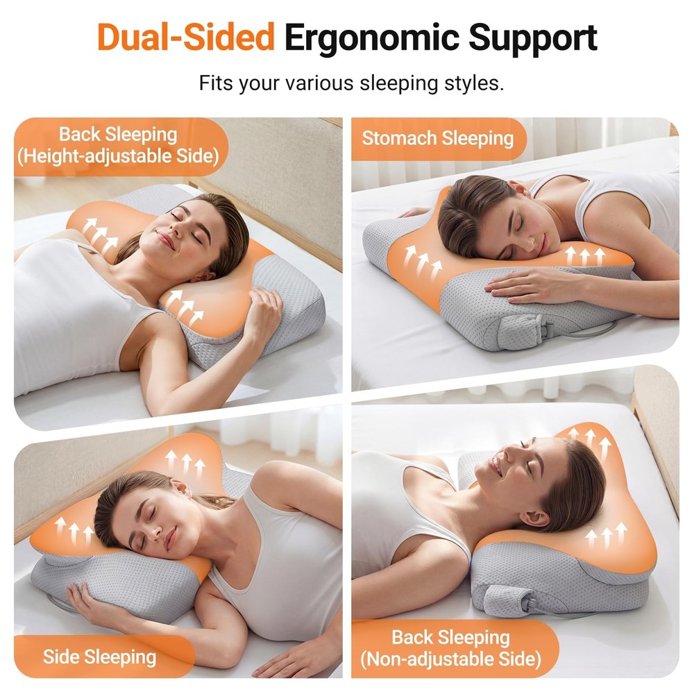 Inflatable Cervical Neck Pillow for Sleeping with Adjustable Support, Ergonom...