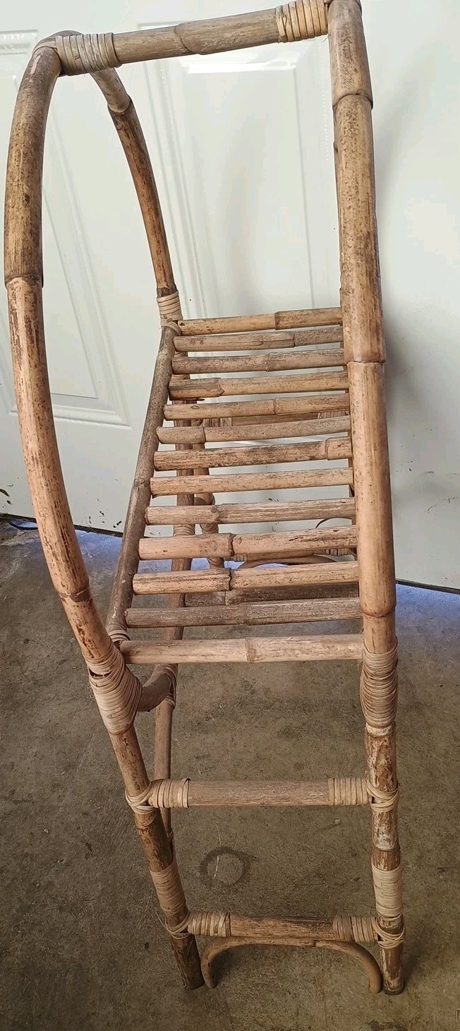 Vtg Mid Century Bamboo Shelf Unit Freestanding Circular Bookcase Etagere 35"x23"