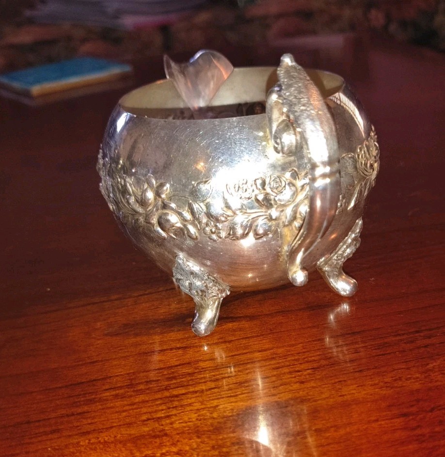 Silver Roses Footed Cream Pitcher with Handle