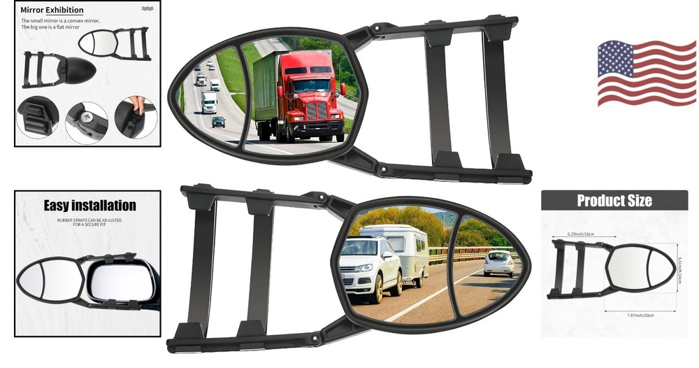 Durable 2-Piece Black Towing Mirror Set - Easy Installation & Adjustable