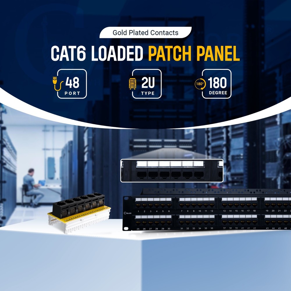 48 Port Patch Panel Cat6 2U Rack & Wall Mount Ethernet UTP Keystone Patch Panel