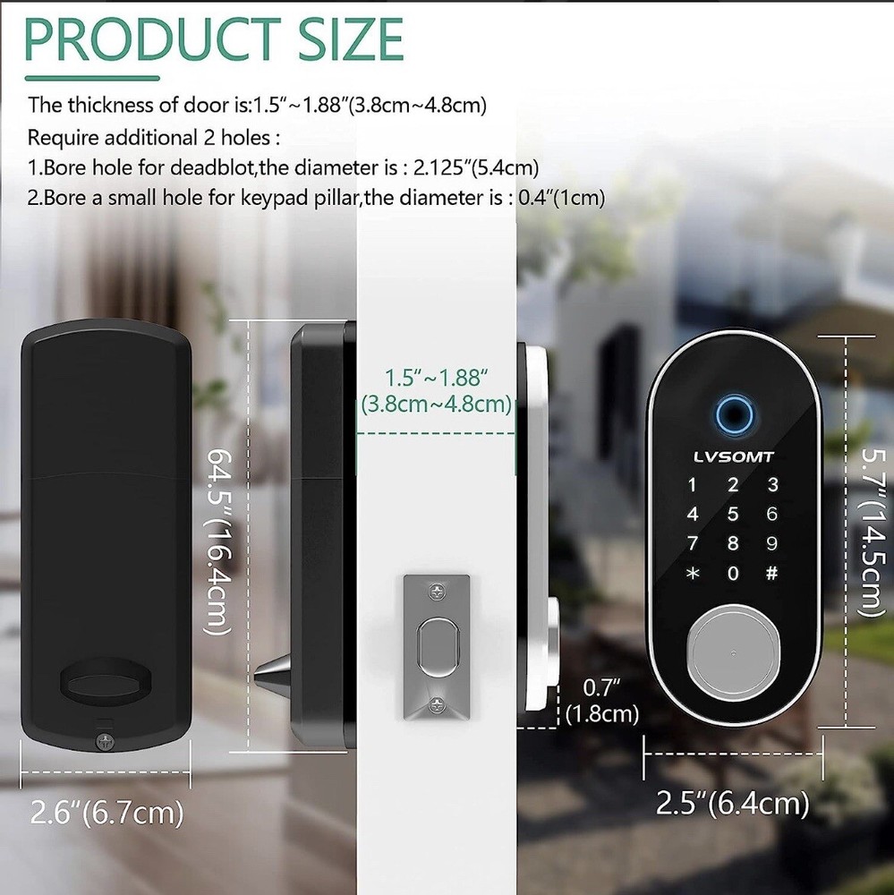 LVSOMT Smart Door Lock, Fingerprint, Passcode, App Control, IC Card Or Key