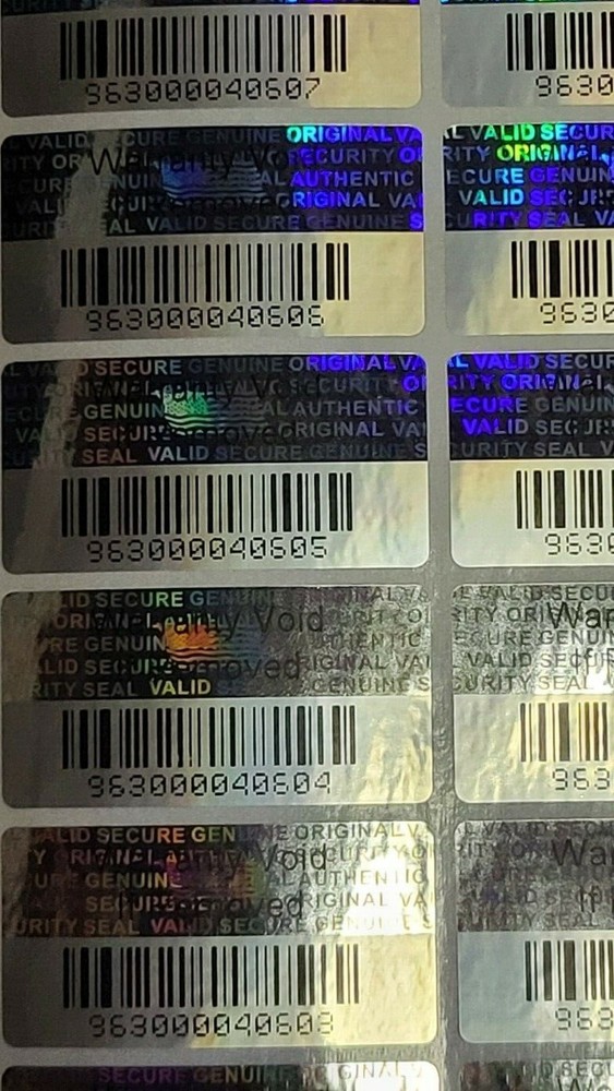 Scannable Barcode Serial Number TAMPER EVIDENT SECURITY VOID HOLOGRAM LABELS