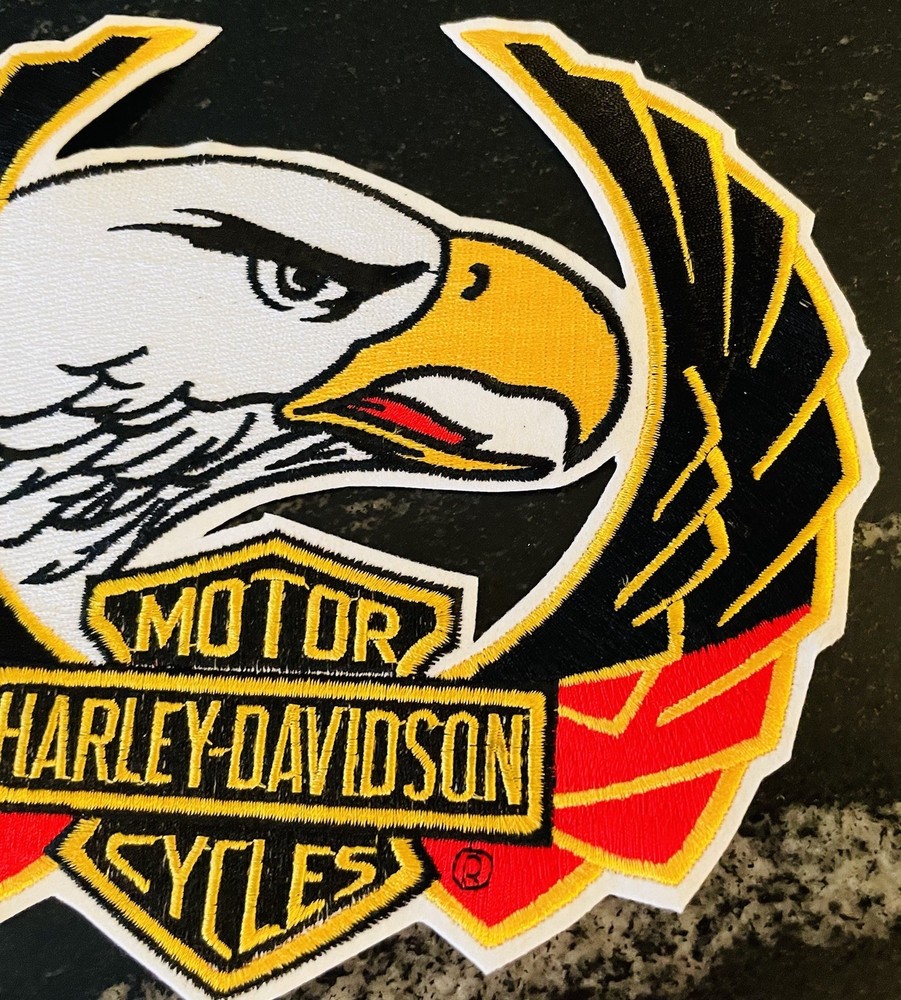 New VTG HARLEY-DAVIDSON Bar & Shield Eagle Head Spread Wings Patch 7 3/4" Large