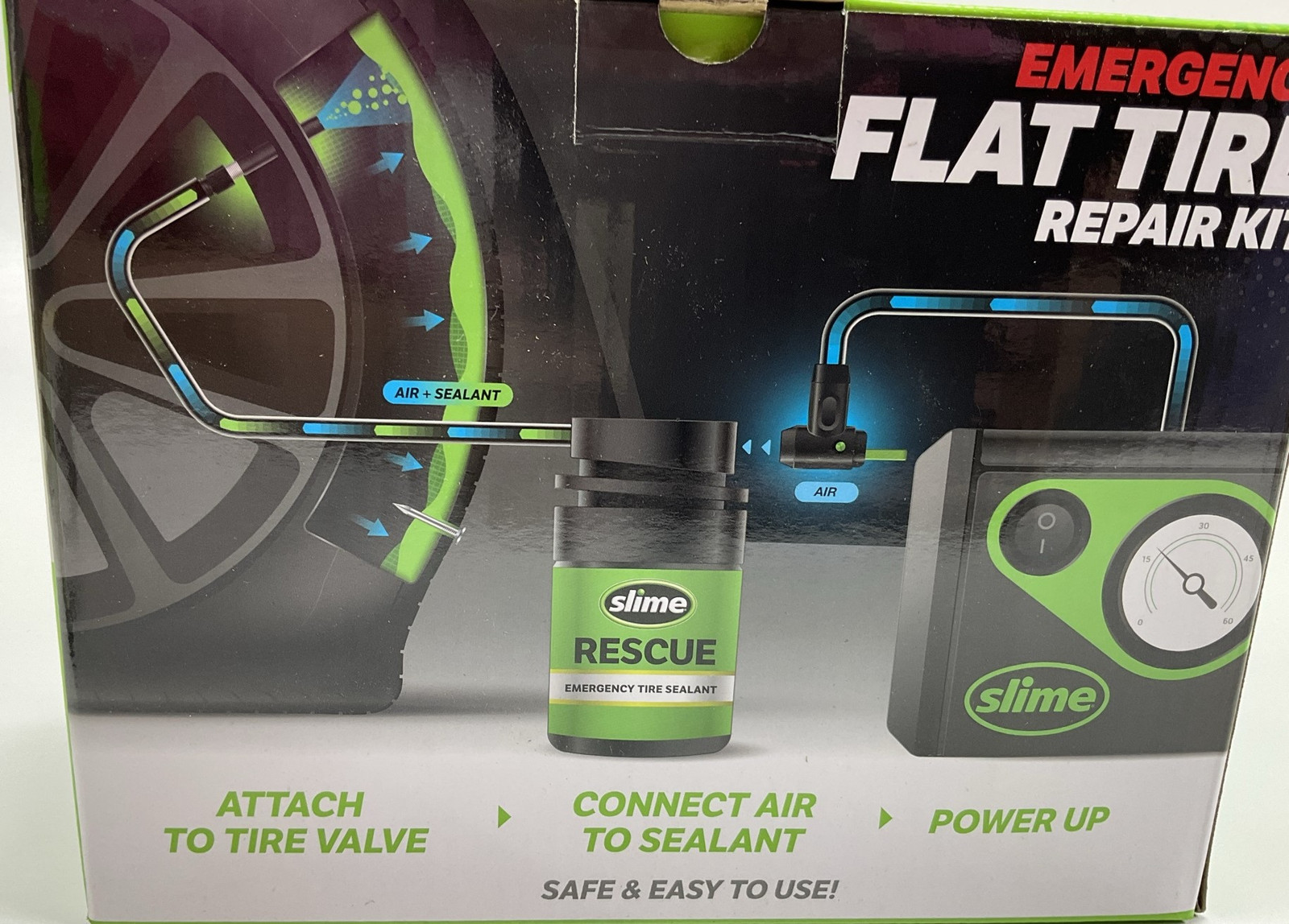 Slime 50138 Flat Tire Puncture Repair Kit W/ Air Compressor Pump + Sealant Can