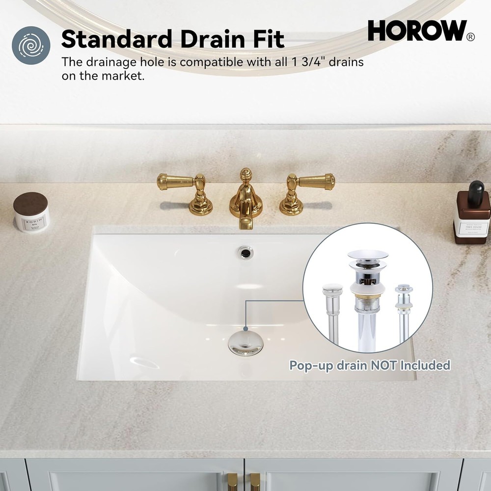 HOROW 24'' Undermount Bathroom Sink Rectangular Glazed Ceramic Lavatory Vanity