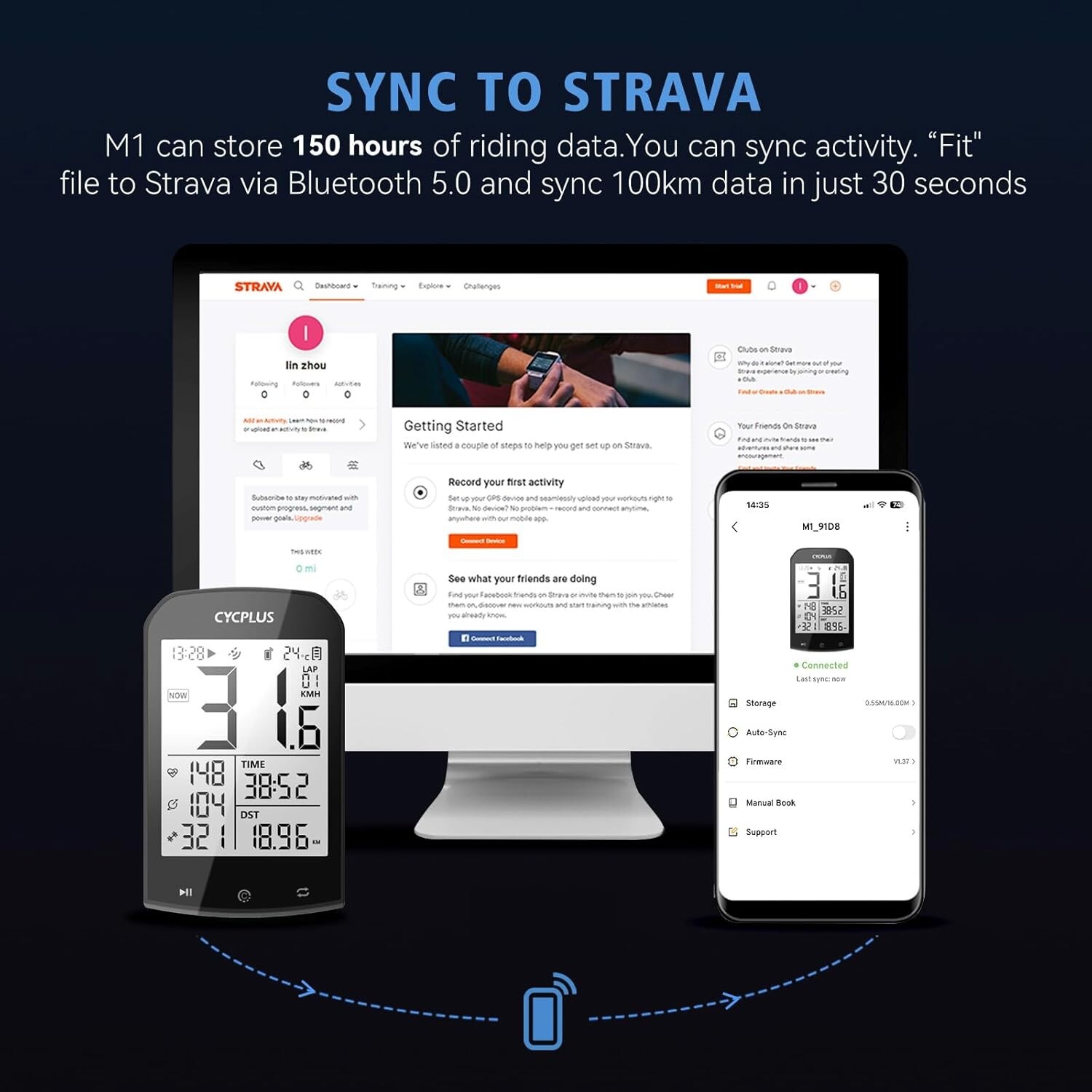 CYCPLUS M1 GPS Wireless Bike Computer Digital Speedometer with Bluetooth/ANT+