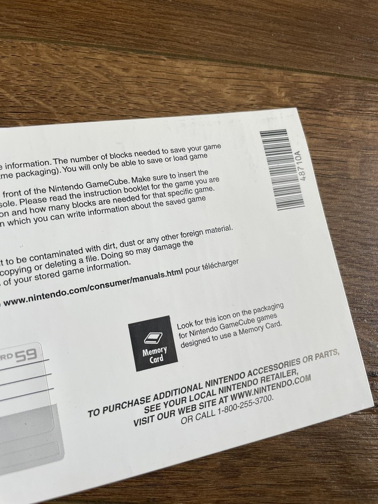 Nintendo Gamecube Console System Memory Card 59 Sticker Label Insert ONLY