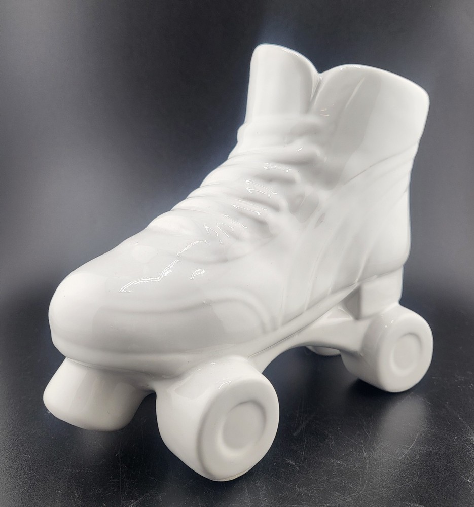 White Retro Rollerskate Planter Vase Ceramic Decor