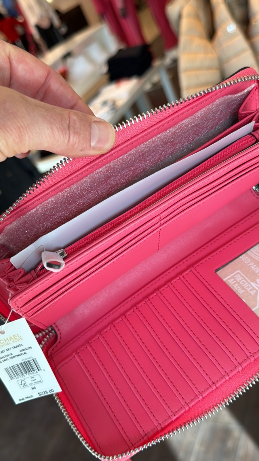 MICHAEL KORS JET SET TRAVEL LG CONTINENTAL WALLET WRISTLET MK LOGO Pink Hibiscus