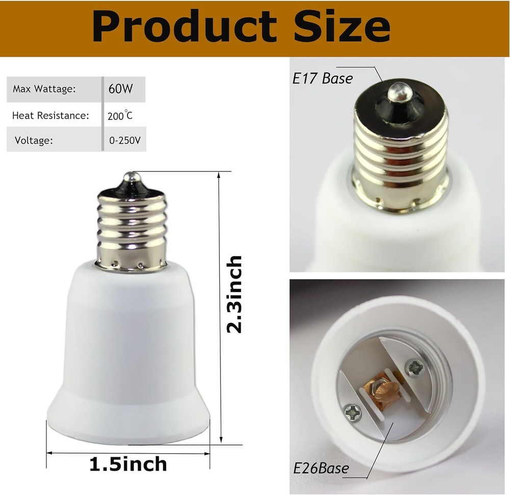 (PACK-3) FINELED E17 to E26 Socket Adapter,Intermediate base E17 to Standard
