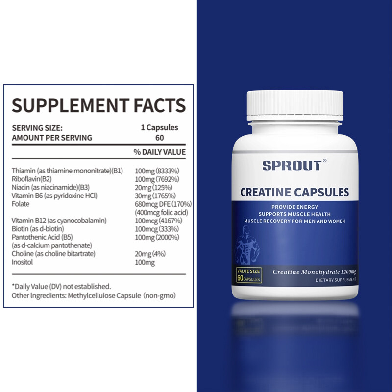 Creatine Monohydrate 60 Capsules - 1200 mg Per Serving