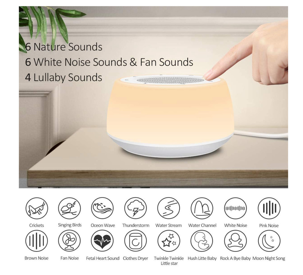 White Noise Machine Sleep Aid w/ 16 Sounds, Night Light, Timer, Touch Control