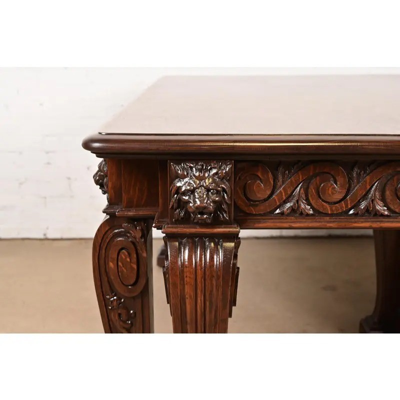 R. J. Horner Style Victorian Carved Oak Extension Dining Table, Newly Refinished