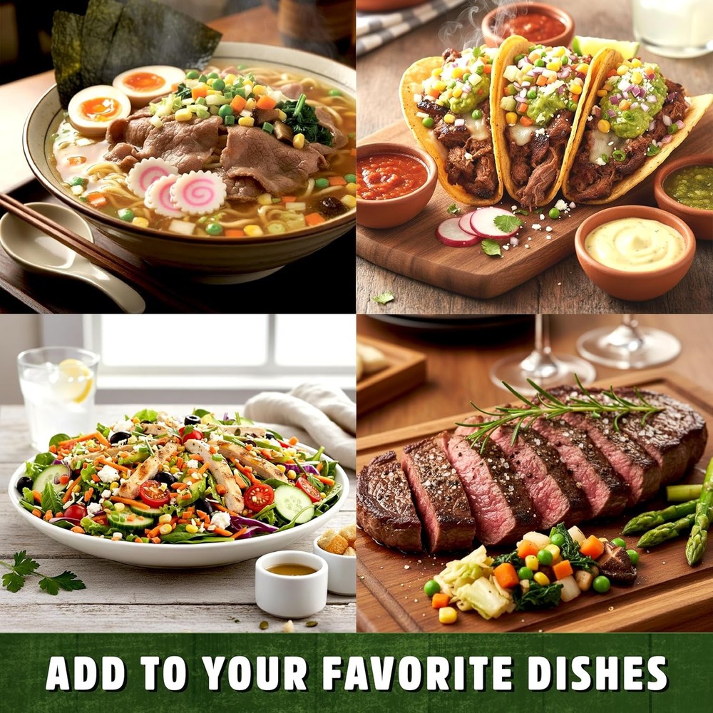 Dried ramen toppings. Dehydrated vegetables for topper include...
