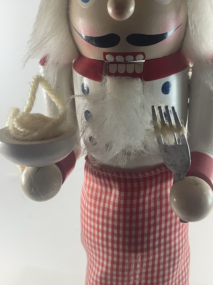 VTG. CHRISTMAS NUTCRACKER Chef - Red/White Apron with Spaghetti /Fork 14"