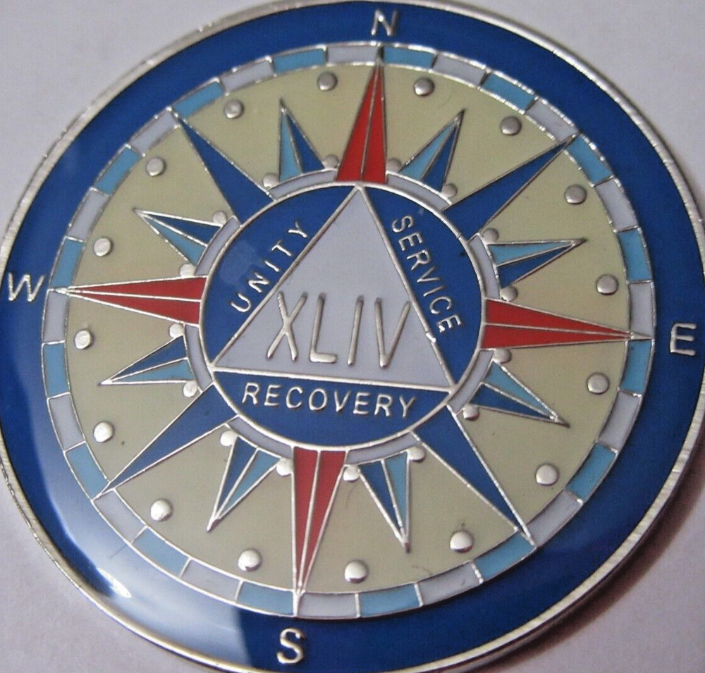 Alcoholics Anonymous medallion year 44 Compass AA Sober Chip token