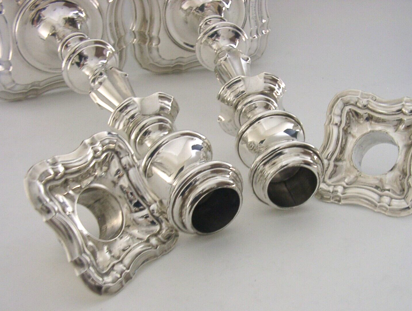 LARGE 9.5 inch ANTIQUE STERLING SILVER MILITARY CANDLESTICKS 1910 APTC 1260g