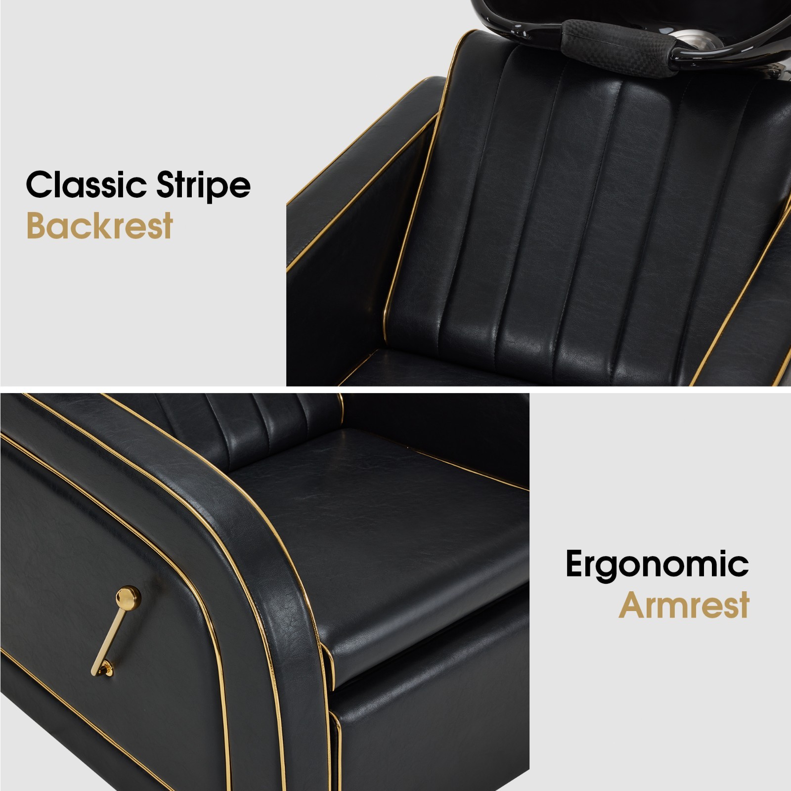 BarberPub Backwash Shampoo Station Chair, Salon Ceramic Hair Wash Bowl 9175