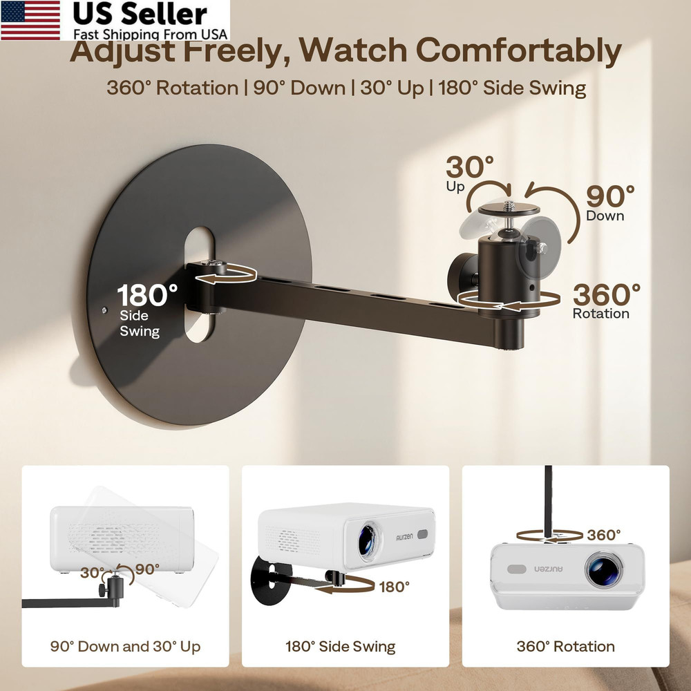 Aurzen Projector Wall Mount Shelf, Use with Adjustable Angle, metallic