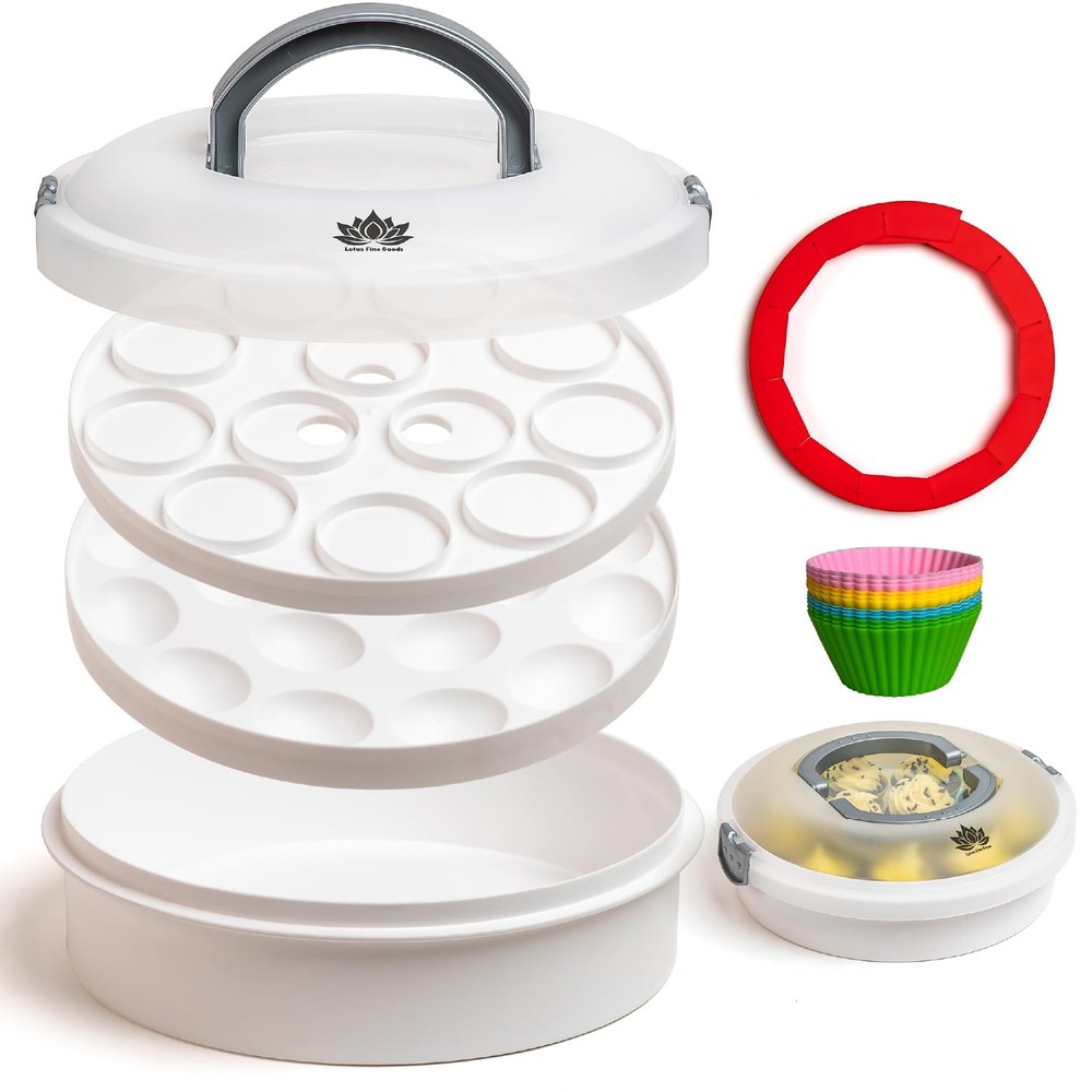 Premium 4 in 1 Cupcake Carrier with Lid - Cupcake, Deviled Egg, Pie & Cake Co...