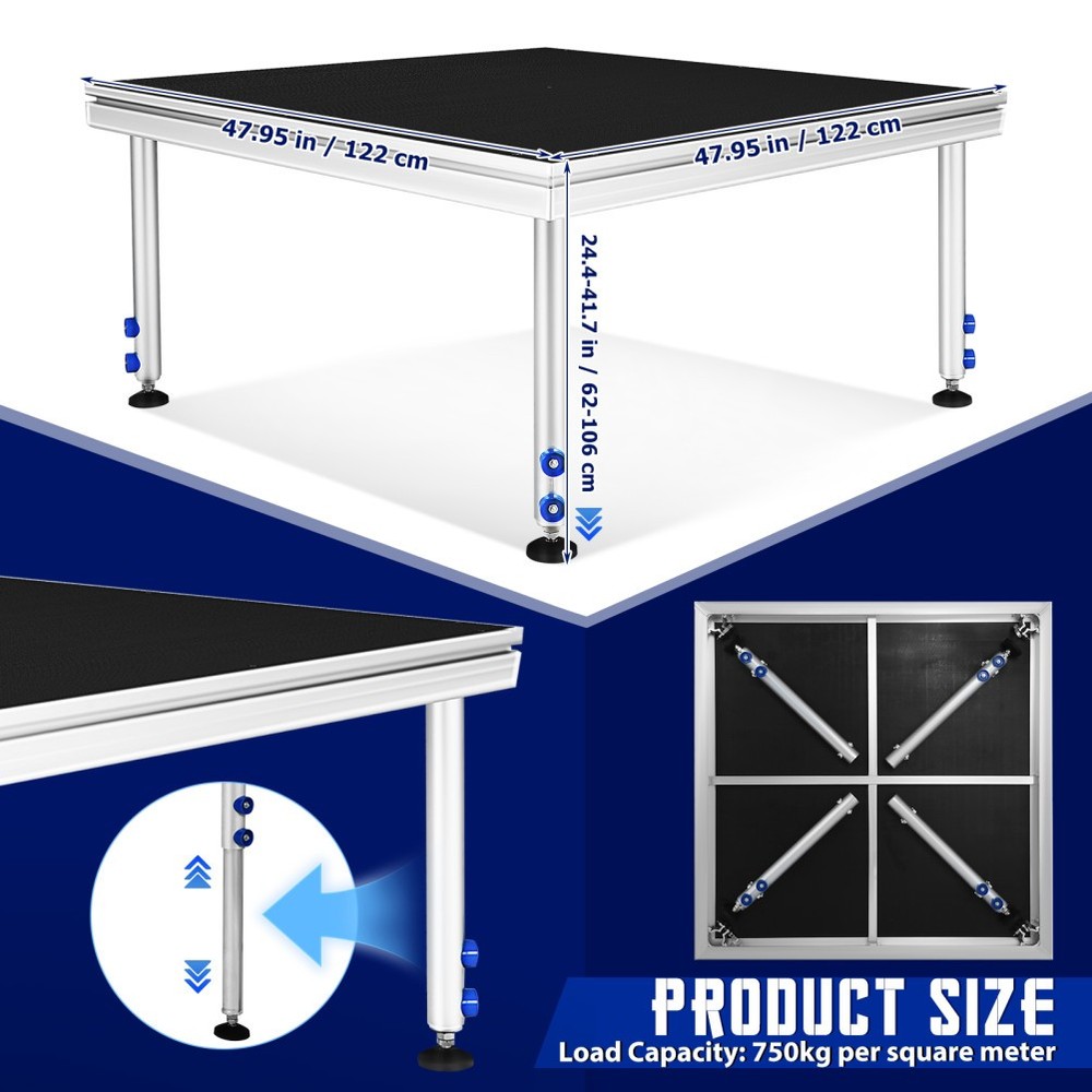 4x4ft Portable Stage Platform, 24"-40" Adjustable Height Stage Riser for Events