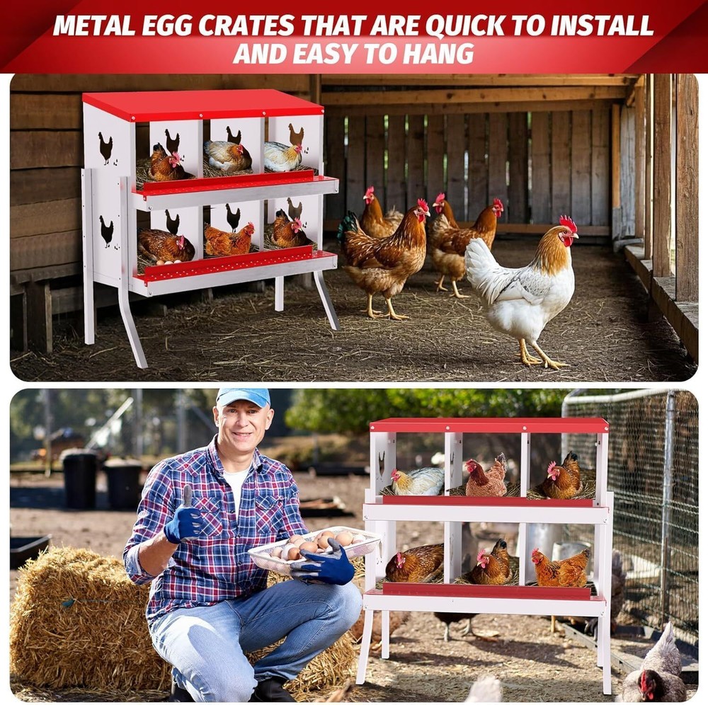 Chicken Nesting Box 6-10 Holes Cleanable, Pull Out Roll Away Metal Nesting Boxes