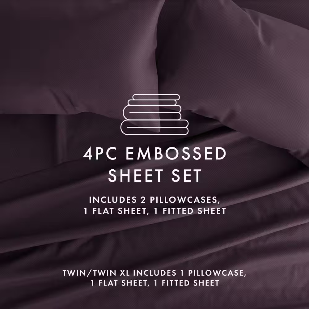 4-Piece Purple Geometric Microfiber Queen Sheet Set