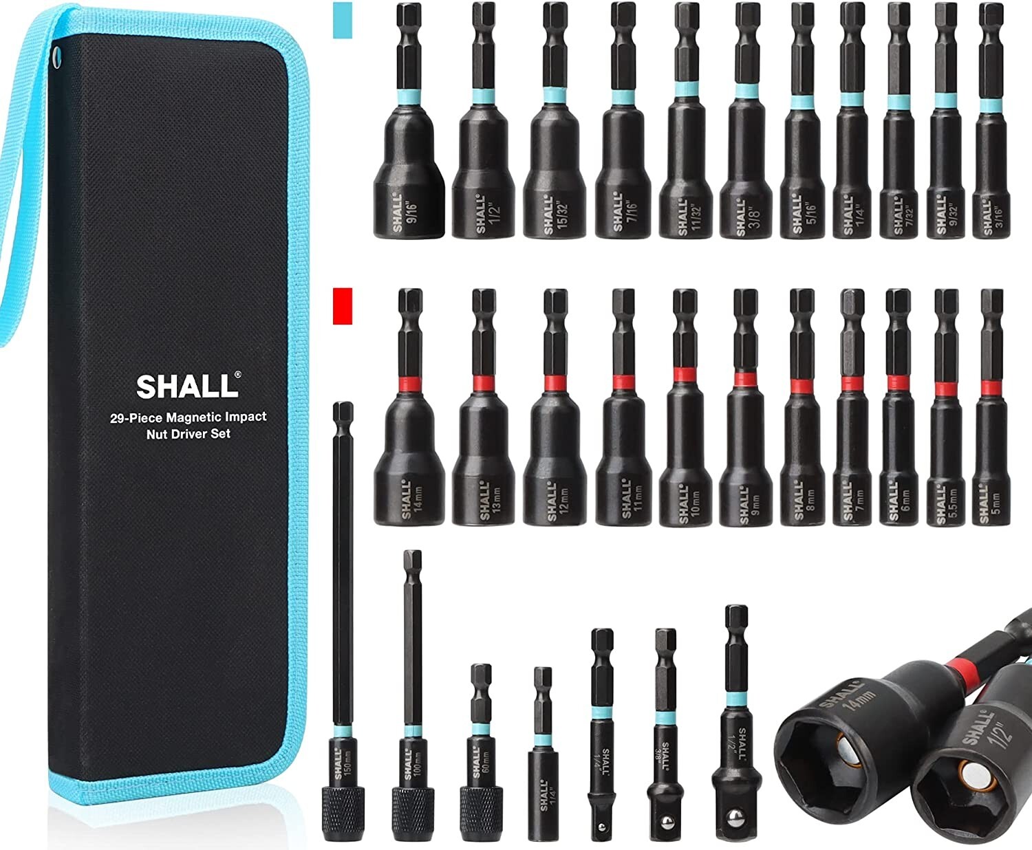 SHALL 29PC Magnetic Hex Nut Driver Set,1/4 " Shank SAE & Metric Power Drill Bit