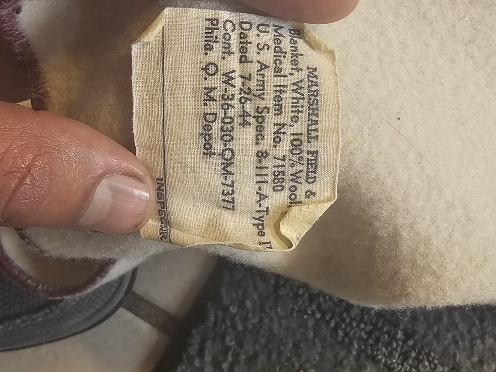 Vintage Marshall Field & Co 1944 WWII US Army MD Wool Blanket 76x54 Pre Owned A4