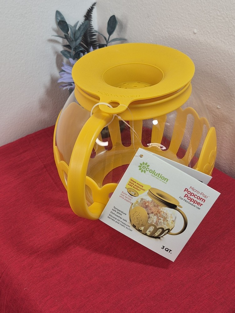 Ecolution Micro-Pop 3 Qt. Microwave Popcorn Popper Yellow NWT