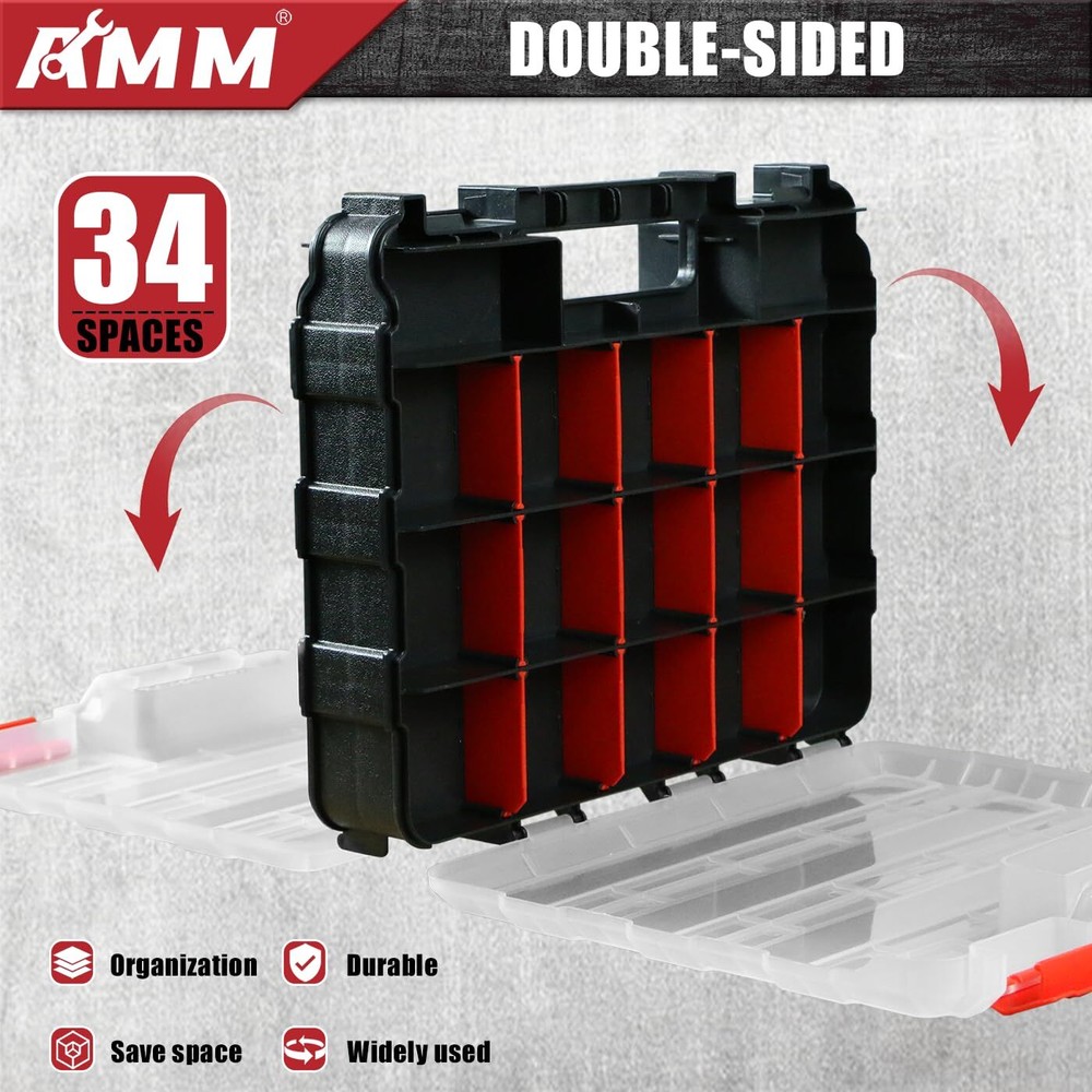 AMM Tool Box Double Side Tool Box Organizer with 34 Compartments Removable Di...