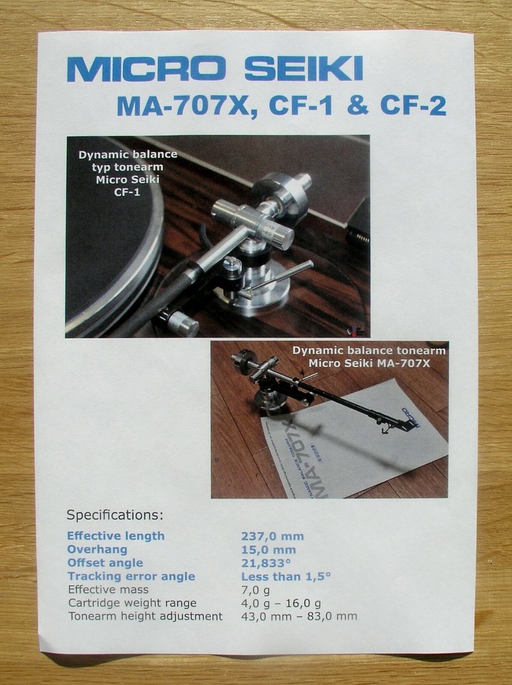 Micro Seiki MA-707X, CF-1 & CF-2 Custom Designed Tonearm Alignment Protractor