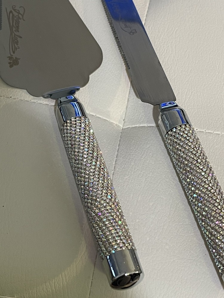 Silver Rhinestone Wedding Cake Knife Server Set NWT!