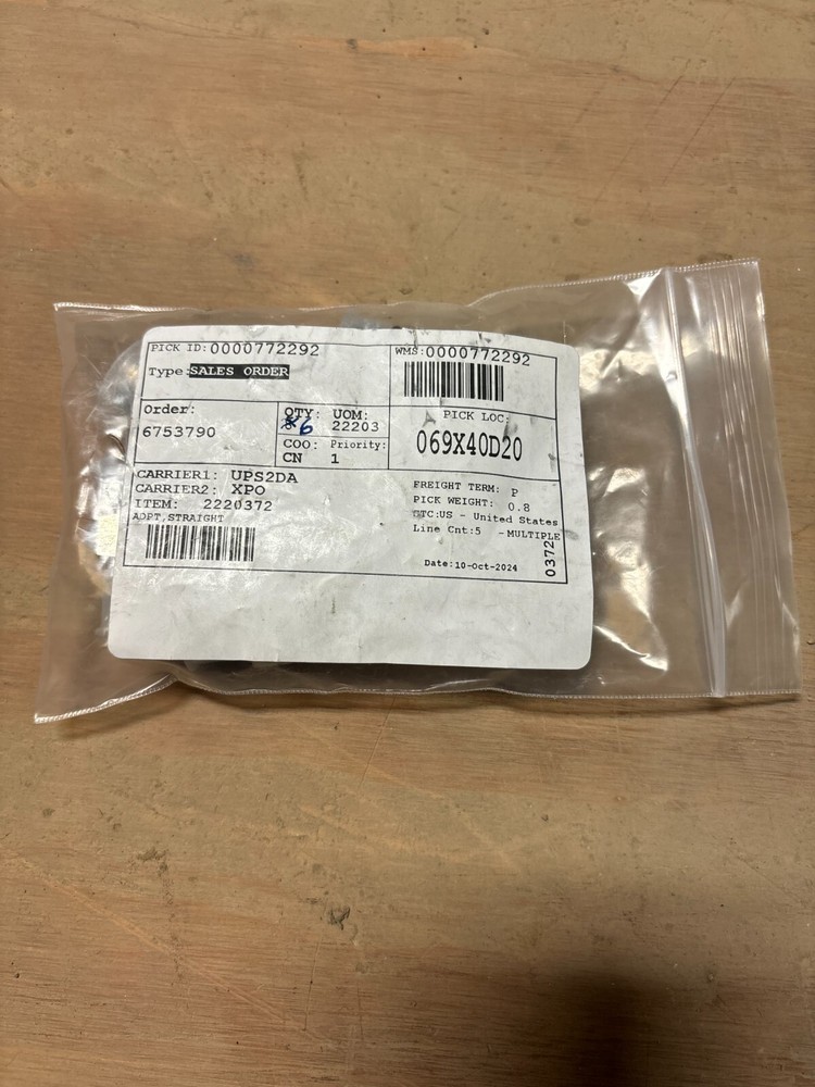 2220372, Parker Straight Adaptor Fitting