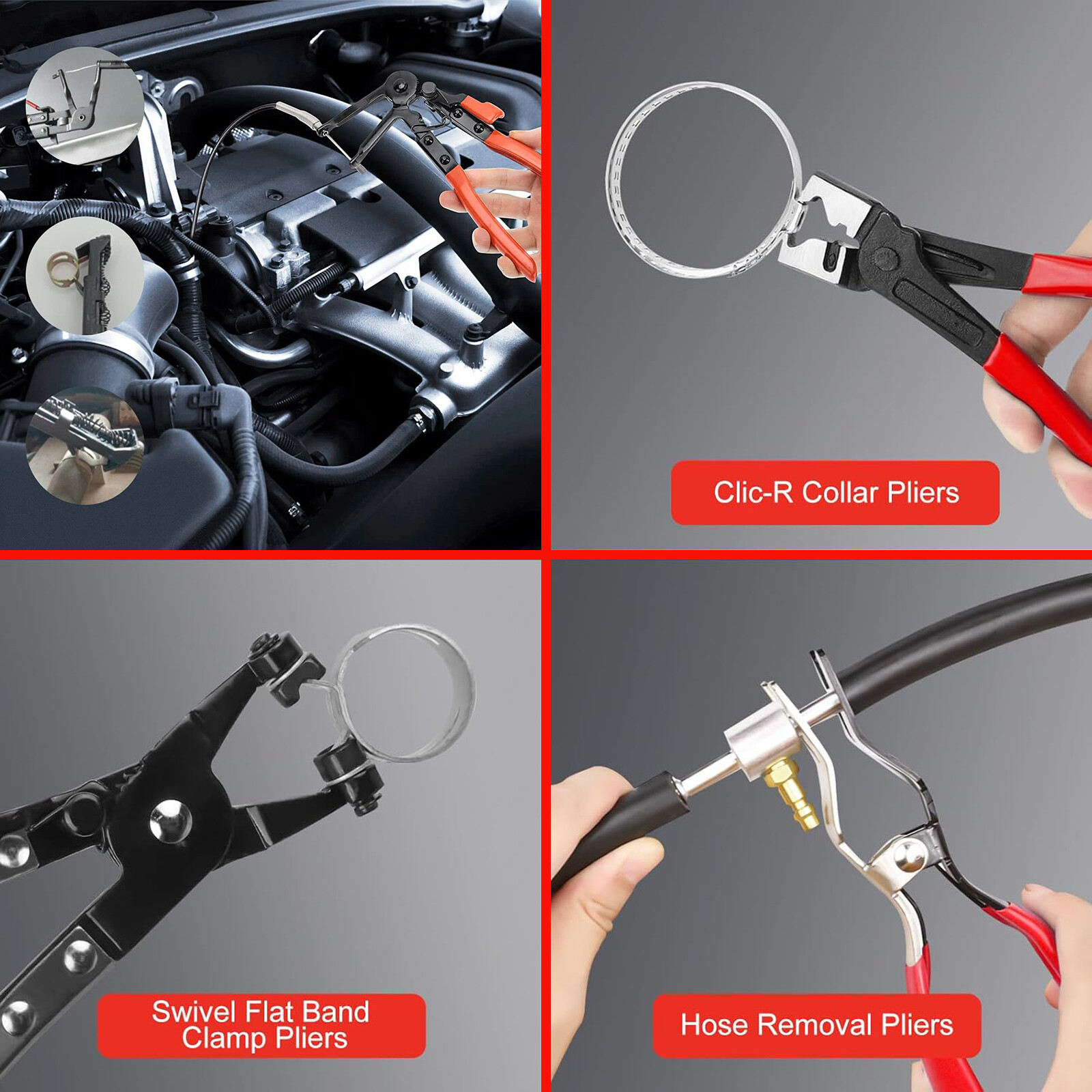 4Pcs Hose Clamp Pliers,Remover Kit with Long Reach Wire Spring Hose Clamp Pliers