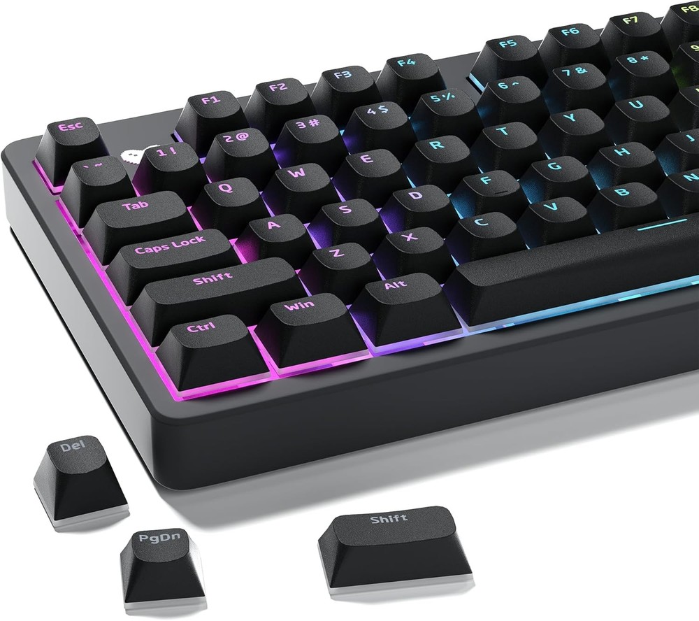 XVX Shine Through Keycaps, Black Semi Translucent Keycap Set, Double