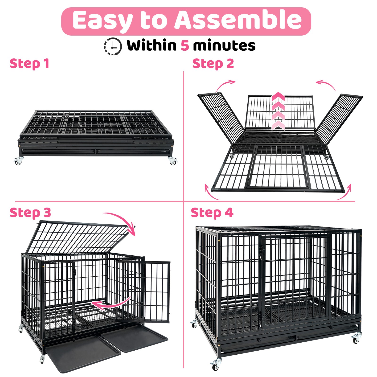 47 in Large Dog Crate Dog Kennel Indoor Stackable, Big Dog Cage for Large Dogs