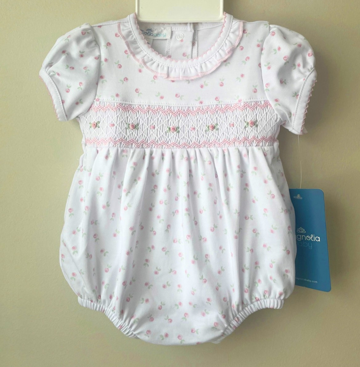 Magnolia Baby Juliette's Pima Cotton Floral Smocked Bubble NB