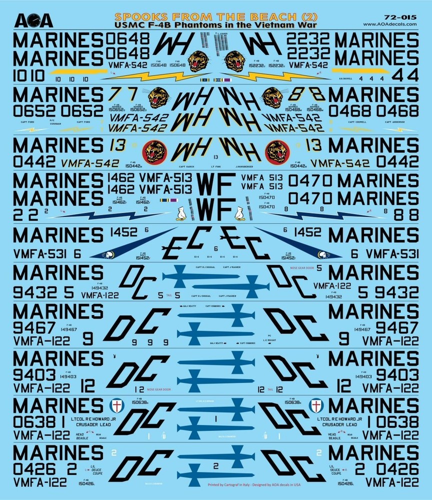 AOA decals 1/72 SPOOKS FROM THE BEACH (2) USMC F-4B Phantoms in the Vietnam War
