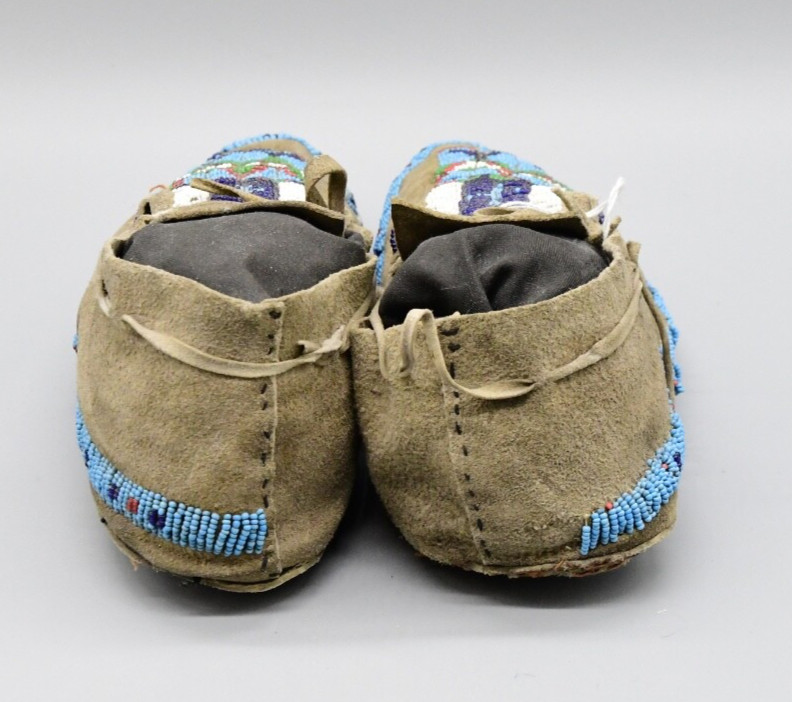 Assiniboine Man's Pair of Hide & Beaded Moccasins 1880-90s