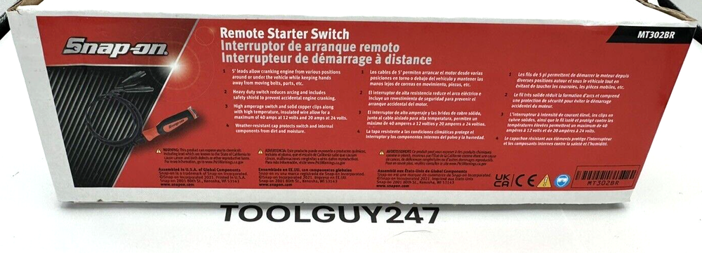 SNAP ON TOOLS USA MT302B Remote Starter Switch Push Button W/ Instruction NEW