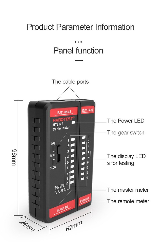 HT812A Network Cable Tester for Ethernet LAN Wire Tracker with Tone Probe