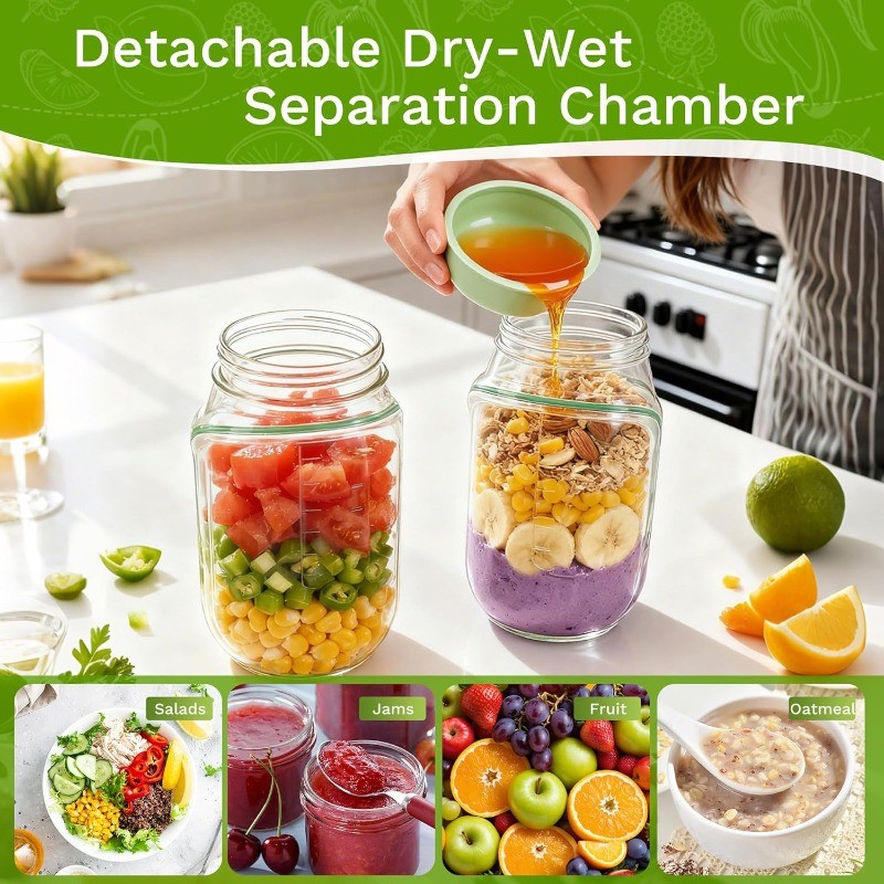 Salad Container with Side Opening Leak-Resistant Design with Dressing Cup & Lid