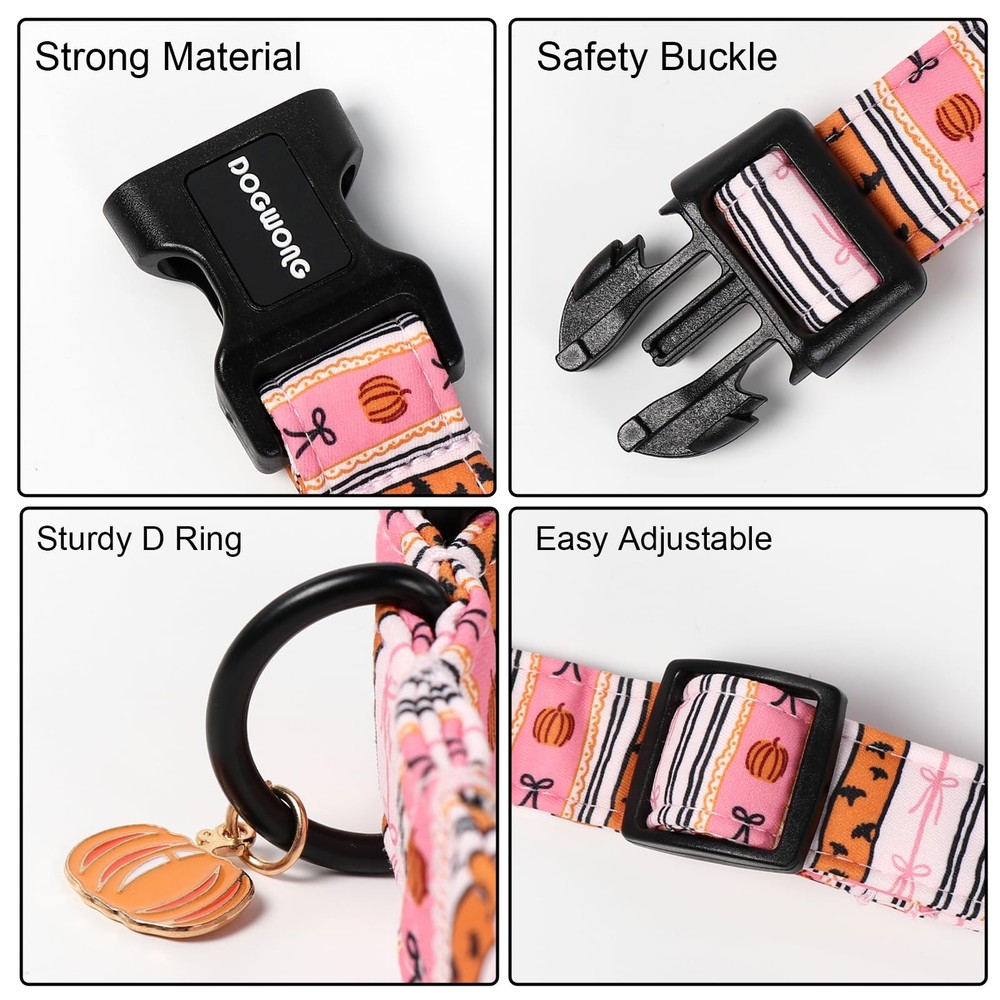 M Pink Halloween Fall Dog Collar, Adjustable, Classic, Small, Medium, Large