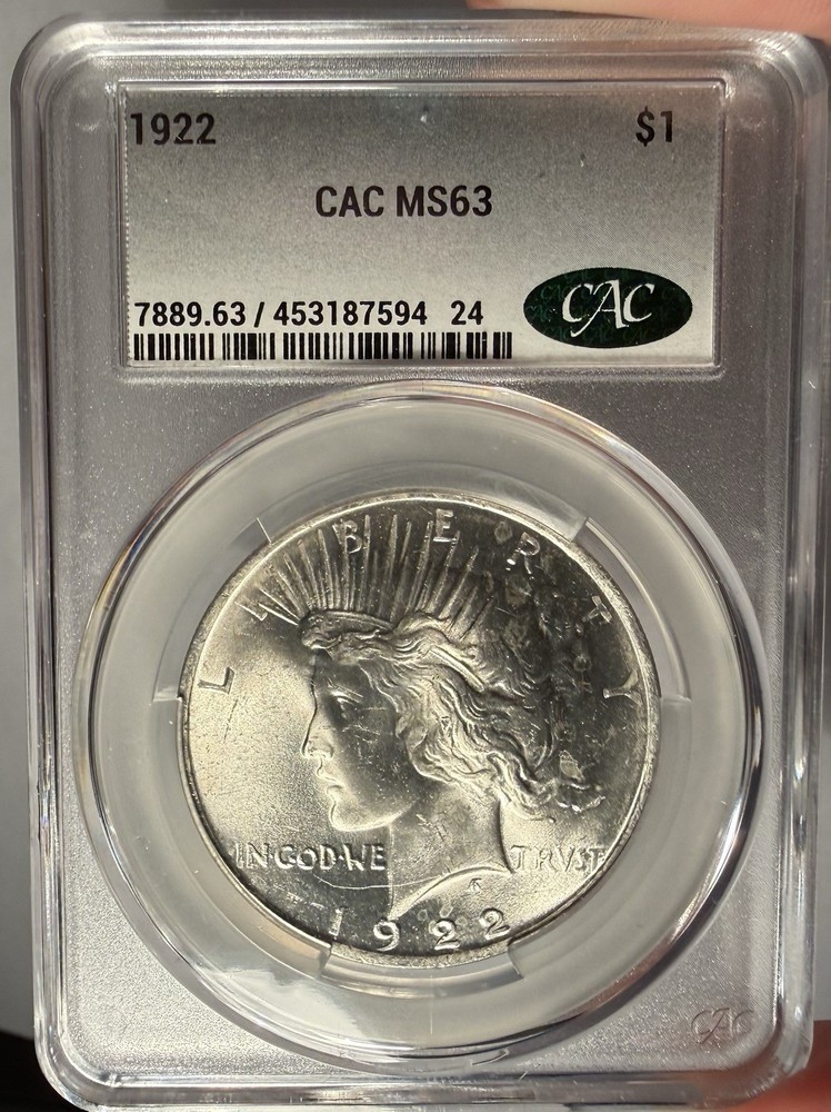 1922 $1 CACG MS 63 CAC Peace Silver Dollar